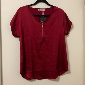 Red silky shirt